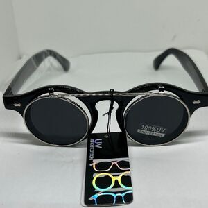 Flip Up Hippie Retro Round Yellow Frame & Lens Sunglasses